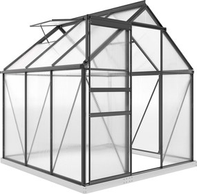 Outsunny Estufa em Policarbonato e Alumínio com Porta de Batente e Janela de Telhado, 3,6 m², Cinza | Aosom Portugal