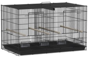 PawHut Gaiola para Pássaros com Divisória Gaiola para Aves com 4 Comedouros 4 Poleiros e Bandeja Amovível 76x46x46 cm Preto | Aosom Portugal