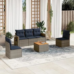 vidaXL 6 pcs conjunto sofás p/ jardim c/ almofadões vime PE cinzento