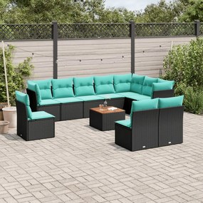 vidaXL 11 pcs conjunto sofás de jardim c/ almofadões vime PE preto