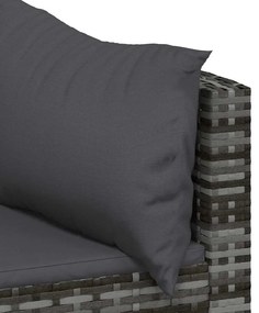 3 pcs conjunto lounge de jardim c/ almofadões vime PE cinzento