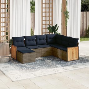 vidaXL 7 pcs conjunto sofás p/ jardim c/ almofadões vime PE cinzento