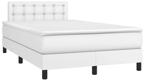vidaXL Cama box spring c/colchão/LED 120x190cm couro artificial branco