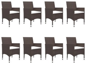 9 pcs conjunto de jantar para jardim com almofadões castanho