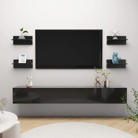vidaXL Estantes de parede 4 pcs 40x11,5x18 cm preto brilhante