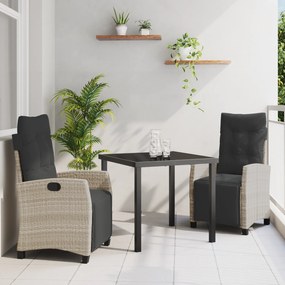 vidaXL Conjunto de Jantar de Jardim de 3 Peças Cinza Claro de Rattan Poliéster