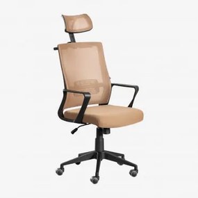 Cadeira De Escritório Com Rodas E Encosto De Cabeça Teill Black Camelo Castanho Claro - Sklum