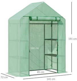 Estufa de Jardim 140x70x190cm Estufa com 4 Prateleiras Porta Enrolável