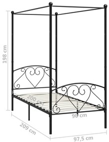 Estrutura de cama com dossel metal preto 90x200 cm
