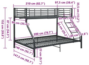 Estrutura de beliche 140x200/90x200 cm metal preto