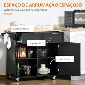 Ilha / Carrinho de Cozinha com Rodas Móvel Auxiliar de Cozinha com 2 G