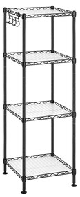 Prateleira de banheiro SONGMICS, estante de arame com 4 níveis, suporte de metal para armazenamento, capacidade total de carga de 80 kg, com 4 folhas de PP, ganchos removíveis, 30 x 30 x 102 cm para espaços pequenos, preto LGR104B01