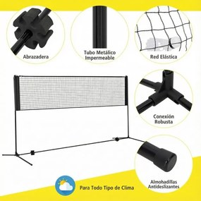 Rede de badminton 310 cm portátil ajustável em altura com postes, bolsa de transporte e 2 penas para interior e exterior Preta