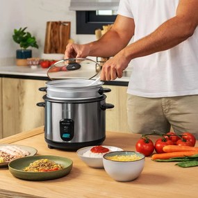 Panela elétrica de arroz de 700 W RiceFusion 7000 Inox. , capacidade 1,8 litros, 10 porções, em aço inoxidável e com a tampa em vidro