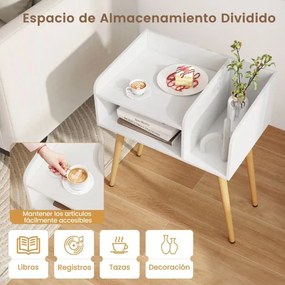 Mesa de cabeceira, Mesa de apoio moderna de meados do século de 2 níveis 50 x 32 x 58 cm Branca
