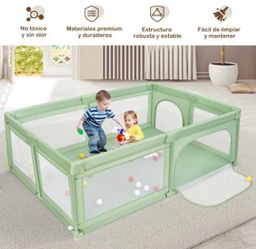 Parque infantil centro de actividades com bolas para bebés, estável, não tóxico com rede respirável 205 x 147 x 68 cm Verde