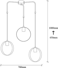 Candeeiro de Teto Halka – Ouro e Preto – Diâmetro 70 cm, Altura 100 cm