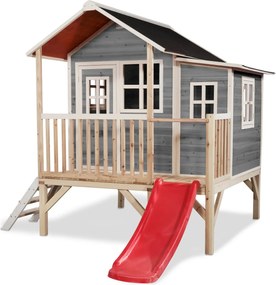 Casa de brincar infantil exterior para crianças Loft 350 em madeira com escorrega - Cinzenta