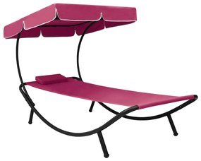 vidaXL Espreguiçadeira com toldo e almofada rosa