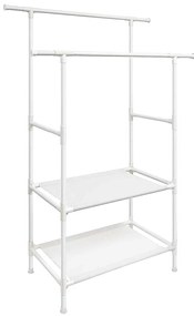 Cabideiro SONGMICS, suporte de metal para roupas com 2 trilhos para pendurar e 2 prateleiras de armazenamento, capacidade de carga máxima de 70 kg, fácil montagem, branco RDR02WT