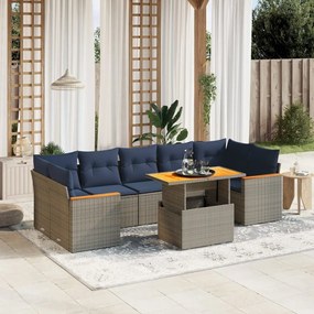 vidaXL 8 pcs conjunto sofás p/ jardim c/ almofadões vime PE cinzento
