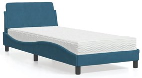 vidaXL Cama com colchão Dover 90x190 cm veludo azul