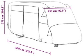 Capas autocaravanas 660x235x275 cm tecido não tecido cinzento