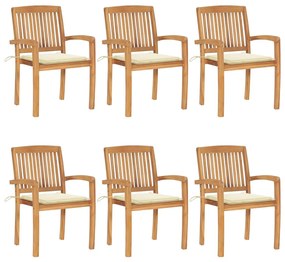 vidaXL Cadeiras de jardim empiháveis c/ almofadões 6 pcs teca maciça