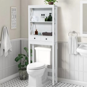 Armário Casa de banho de arrumação sobre a sanita Organizador com calha regulável 2 prateleiras Gaveta economizadora de espaço 60 x 20 x 165,5 cm Branco