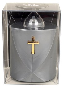 Círio Elétrico Cruz Prateado 7.2X6.2X11cm