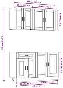 4 peças armário de cozinha conjunto Kalmar cinza sonoma