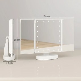 Espelho de Maquilhagem com Luz com Aumento 1x/2x/3x Rotação Livre de 180° 21 Luzes LED 28x12x18 cm Branco