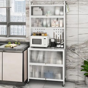 Armário de cozinha de 6 níveis buffet  com estantes Portas com Bancada para micro-ondas 80 x 40 x 178 cm Branco