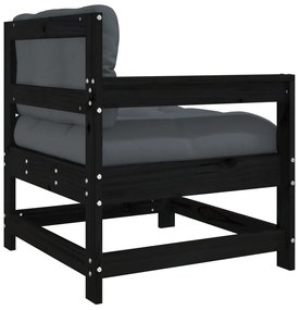Cadeira de jardim c/ almofadões pinho maciço preto