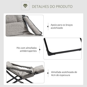 Cadeira de Campismo Dobrável Cadeira de Jardim Portátil com Almofada Acolchoada Removível e Apoio Aço 66x94x79cm Cinza