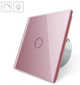 Interruptor tátil 1 botão com função regulação intensidade, Painel frente rosa vidro temperado