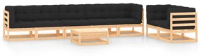 vidaXL 8 pcs conj. lounge jardim c/ almofadões antracite pinho maciço