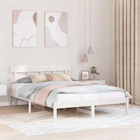 Estrado de Cama com Cabeceira Branca 140x200 cm Madeira Maciça de Pinh