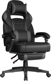 Cadeira gaming com apoio para os pés, apoio para a cabeça e almofada lombar, preto e cinza-ardósia