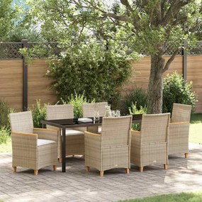 vidaXL Conjunto de Jantar de Jardim com 7 Peças e Almofadas Bege de Rattan Poliéster