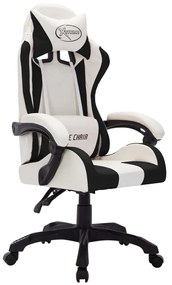 Cadeira estilo corrida luzes LED RGB couro artif. branco/preto
