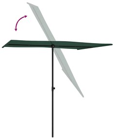 Guarda-sol de jardim com poste de alumínio 2x1,5 m verde