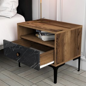 Mesa de Cabeceira Lizbon500 – Nogueira/Preto – 56x50,8x40 cm