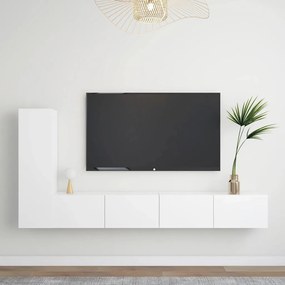 3 pcs conjunto de móveis de TV derivados de madeira branco
