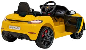 Carro elétrico para Crianças 12V Porsche Spyder RS 718 com Rodas Espuma EVA, assento couro ecológico Carga até 30 kg Pintado Amarelo