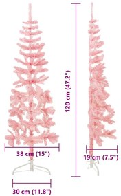 Meia árvore de Natal fina com suporte 120 cm rosa