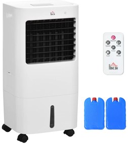 HOMCOM Climatizador de Ar Portátil Silencioso 65W Humidificador Ventoinha com Temporizador Oscilação 3 Velocidades 3 Modos 32x37x74 cm Branco