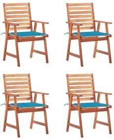 vidaXL Cadeiras de jantar p/ jardim 4 pcs c/ almofadões acácia maciça