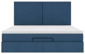 Estrutura de cama otomana com colchão 160x200 cm tecido azul
