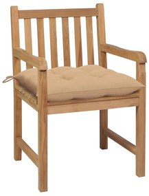 Cadeiras de jardim c/ almofadões beges 2 pcs teca maciça
